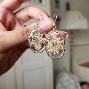 Handmade queen annes lace earrings real pressed flowers